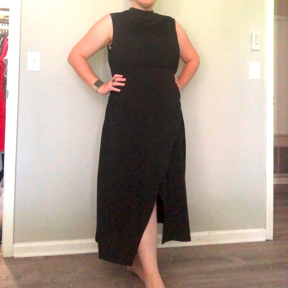 Black mock neck wrap dress